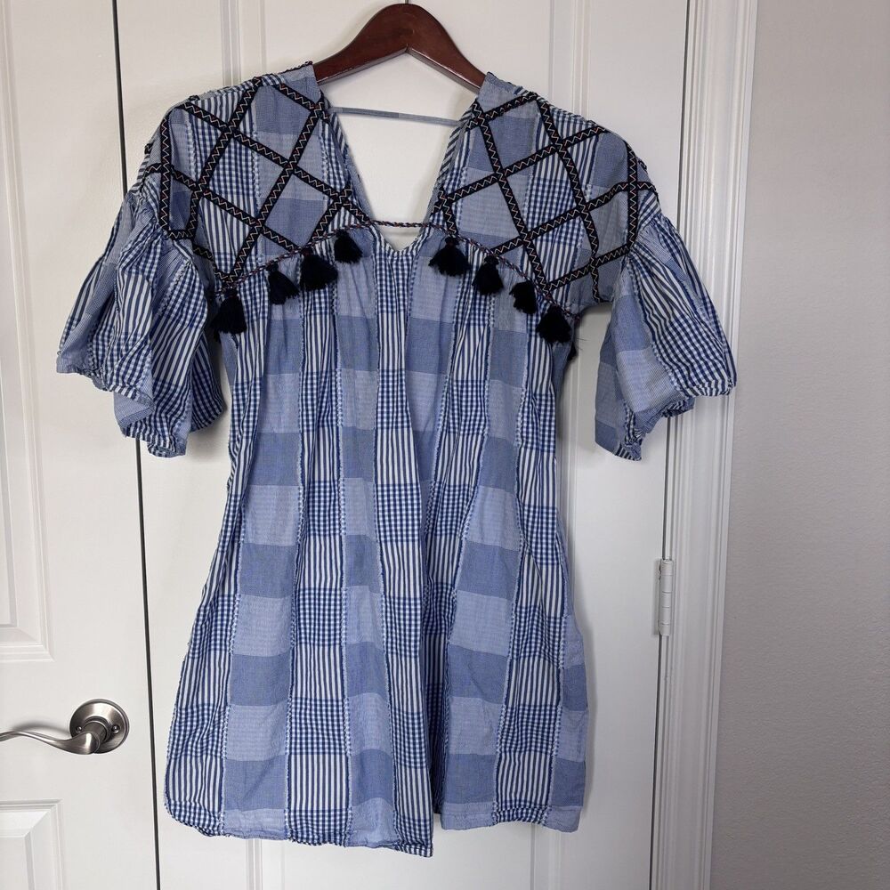 Anthropologie Maeve Dress Blue Tatum Tunic Patchwork Mini Womens XS